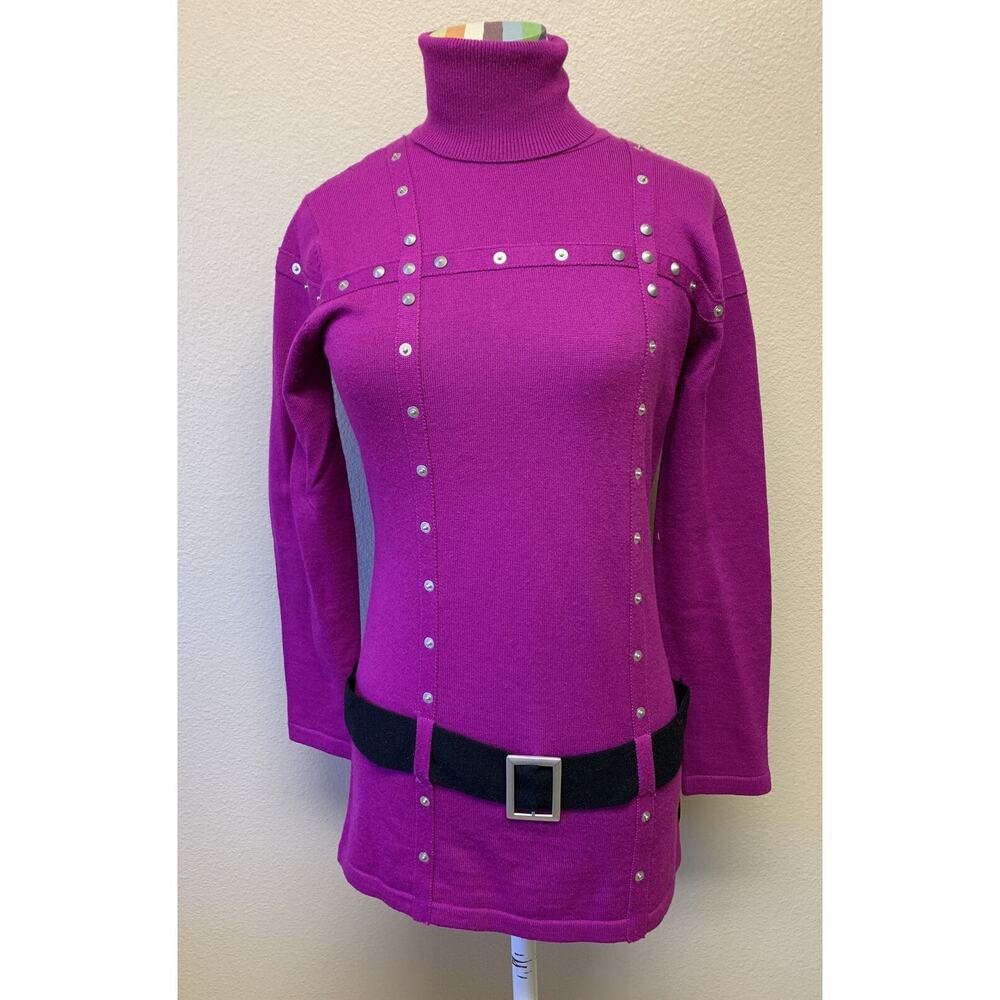 VTG Obermeyer‎ Sweater Small Wool Blend Apres Ski Tunic belted Y2K Chic Rare